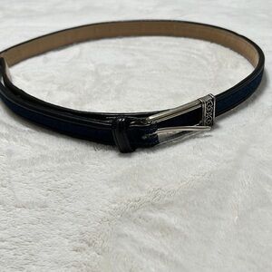 BRIGHTON Slim Dark Blue Denim w Black Leather Trim Belt- Large 34